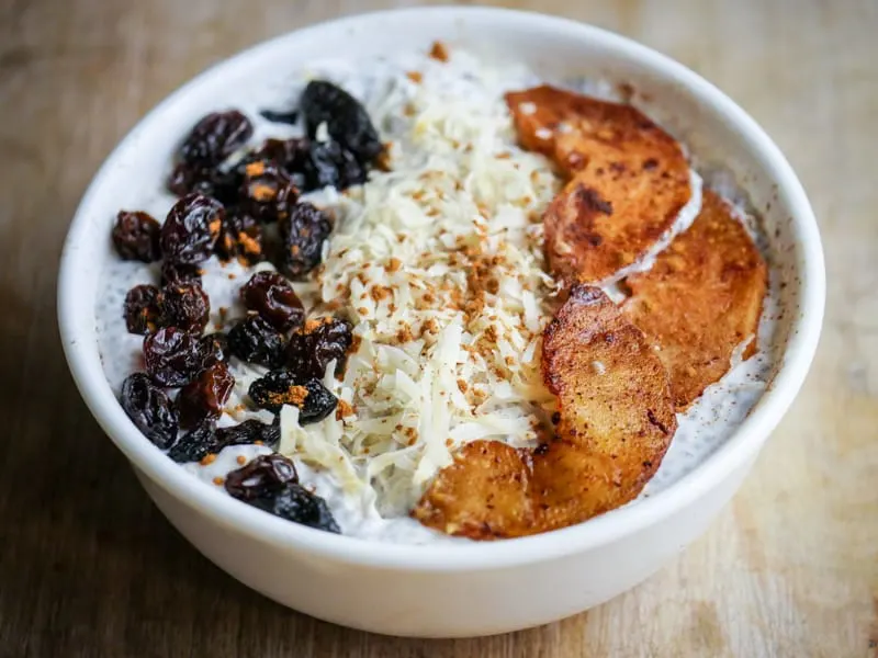 chia pudding apples raisins coconut