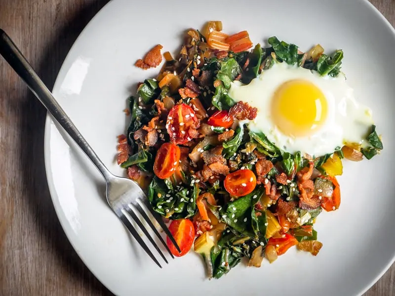 Sautéd chard with a fried egg