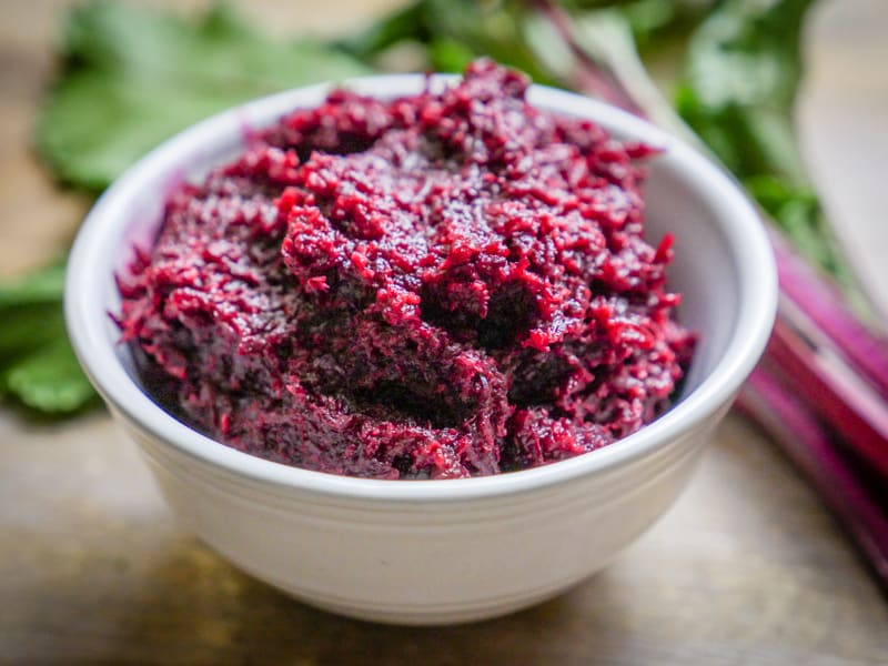 Beet Horseradish in a white bowl