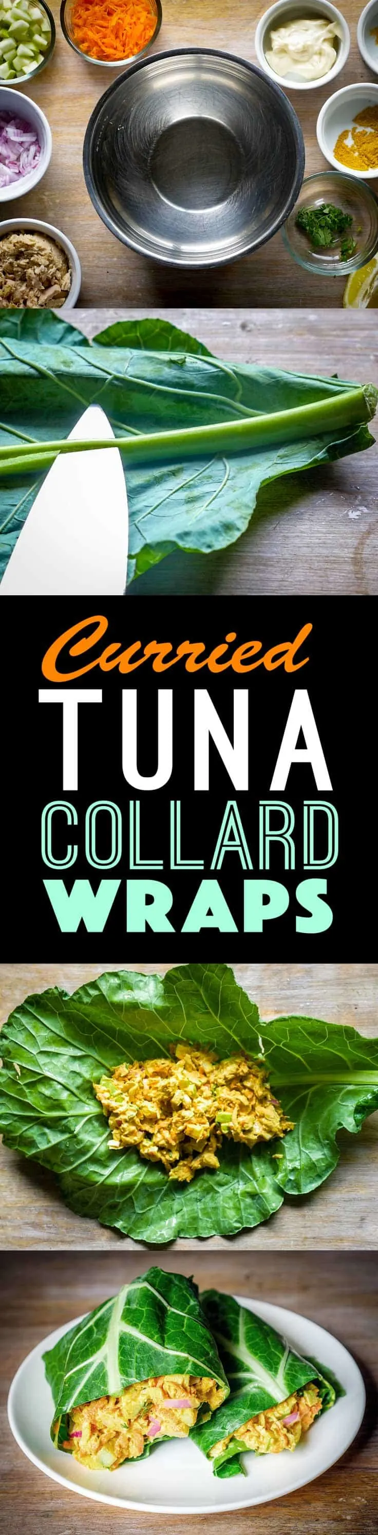These Curried Tuna Collard Wraps make for a quick and tasty anytime meal. Paleo, Whole30, and Gluten-free!