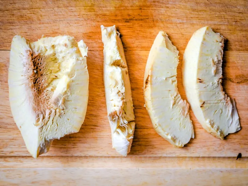 roasted breadfruit cut into wedges