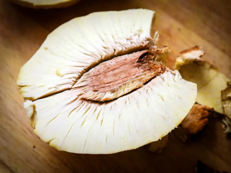 roasted breadfruit halved