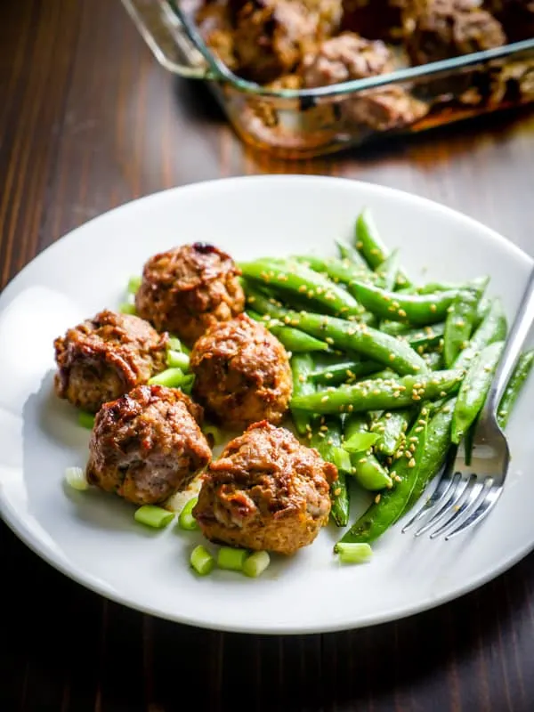 Chinese BBQ Meatballs with Snap Peas