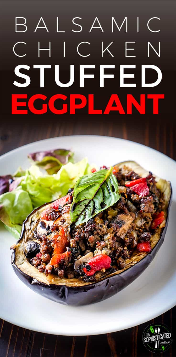 This simple Balsamic Chicken Stuffed Eggplant recipe creates a flavorful and satisfying meal in no time at all. Paleo, Whole30, & Gluten-free.