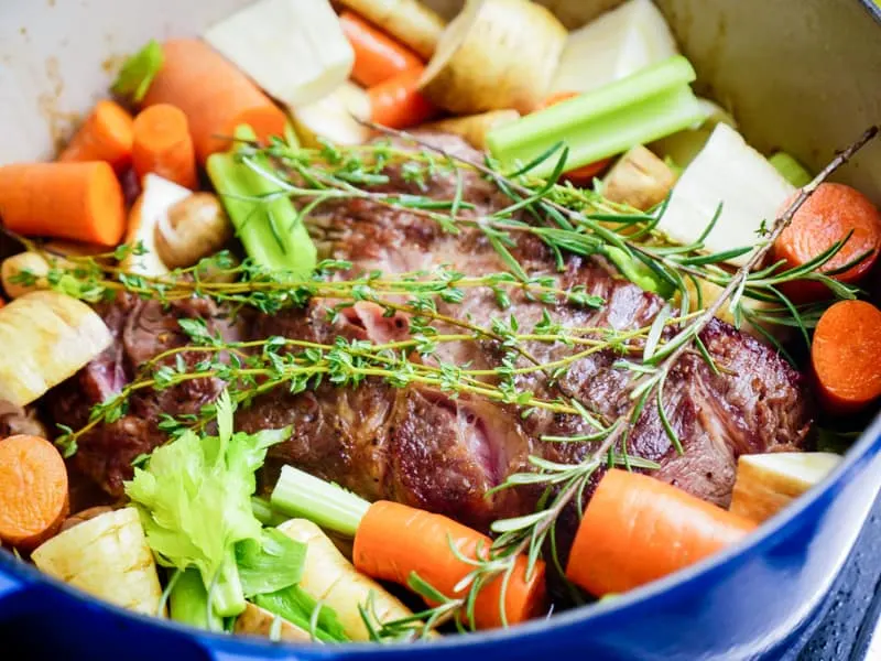 pot roast with veggies and herbs